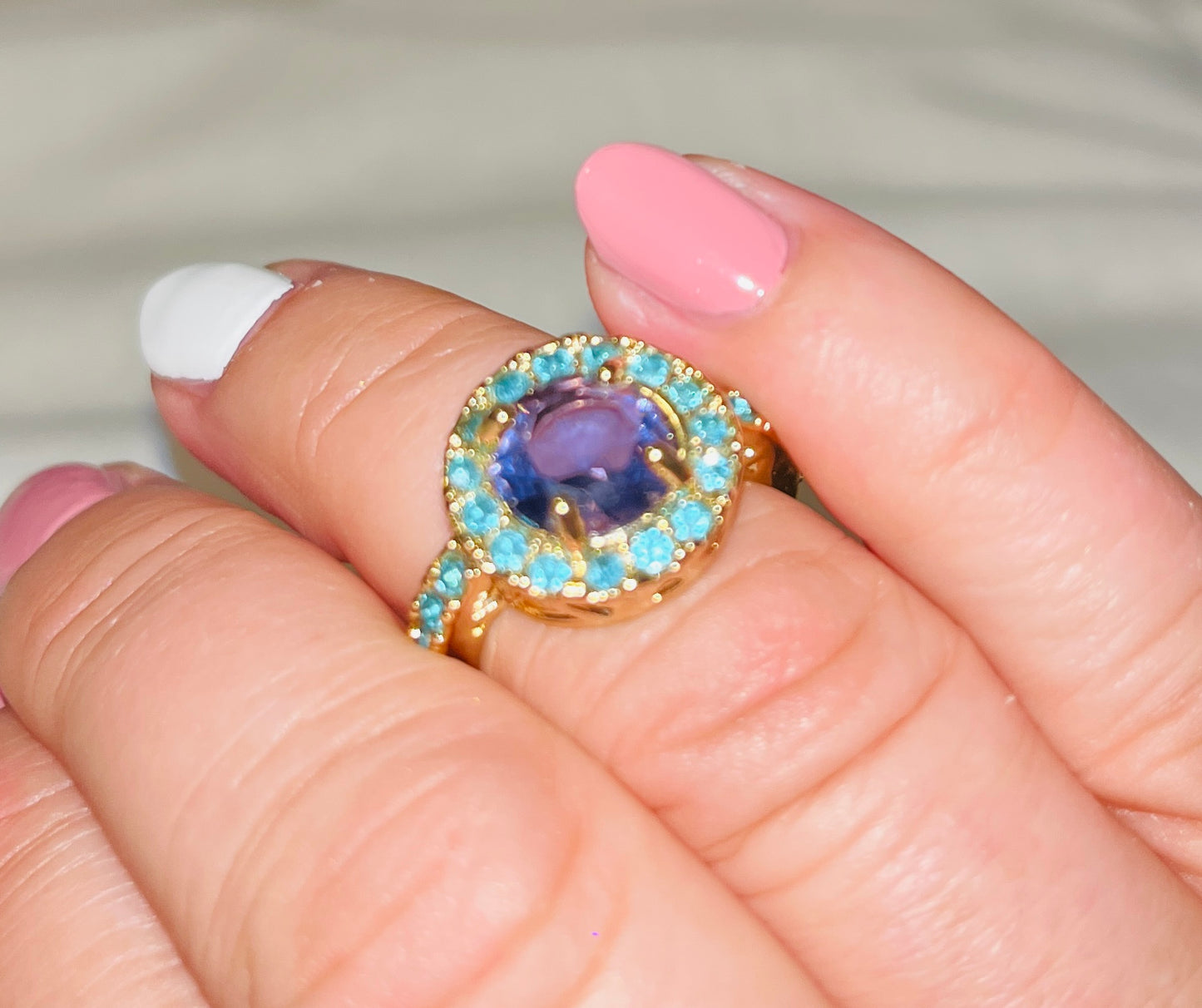 Violet Turquoise CZ Ring