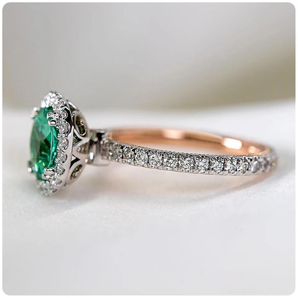 Round Green Stone Crystal Zircon Ring