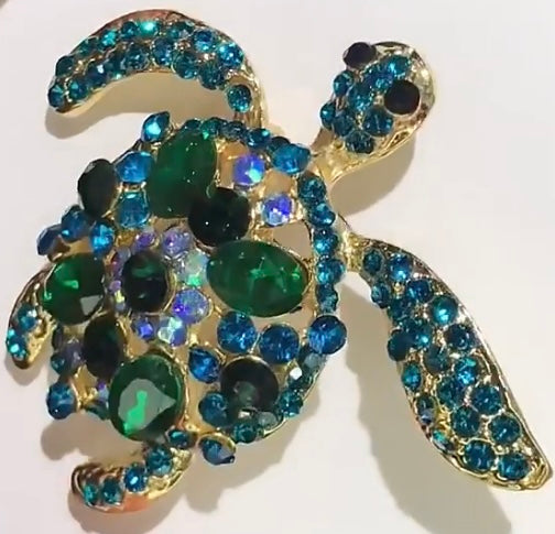 Sea Turtle Crystal Brooch