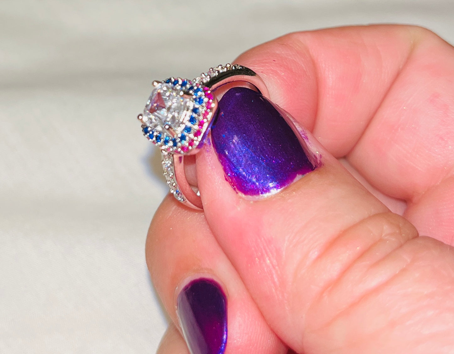 “Fire & Ice” Fuchsia Sapphire CZ Baguette Ring