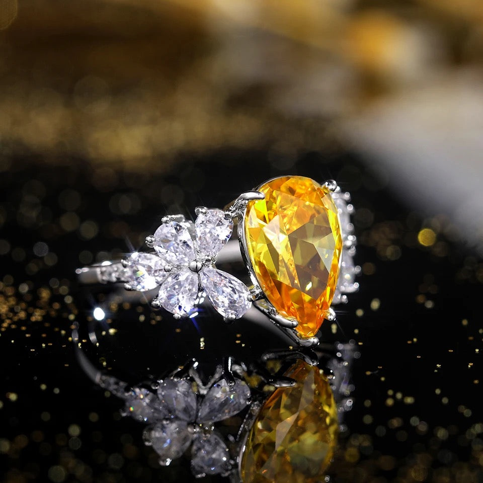 Sun-kissed Pear Cut CZ Citrine Ring