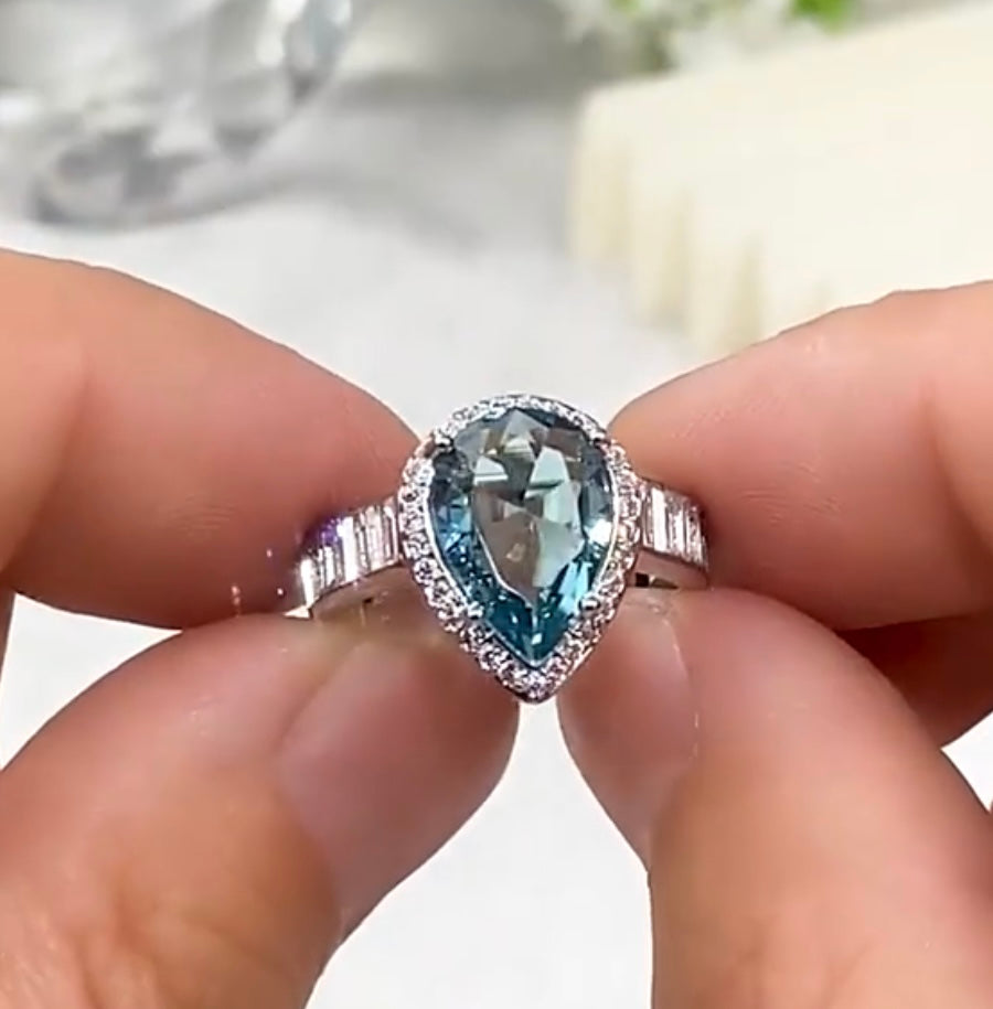 CZ Pear-Shaped Sky Blue Engagement Ring