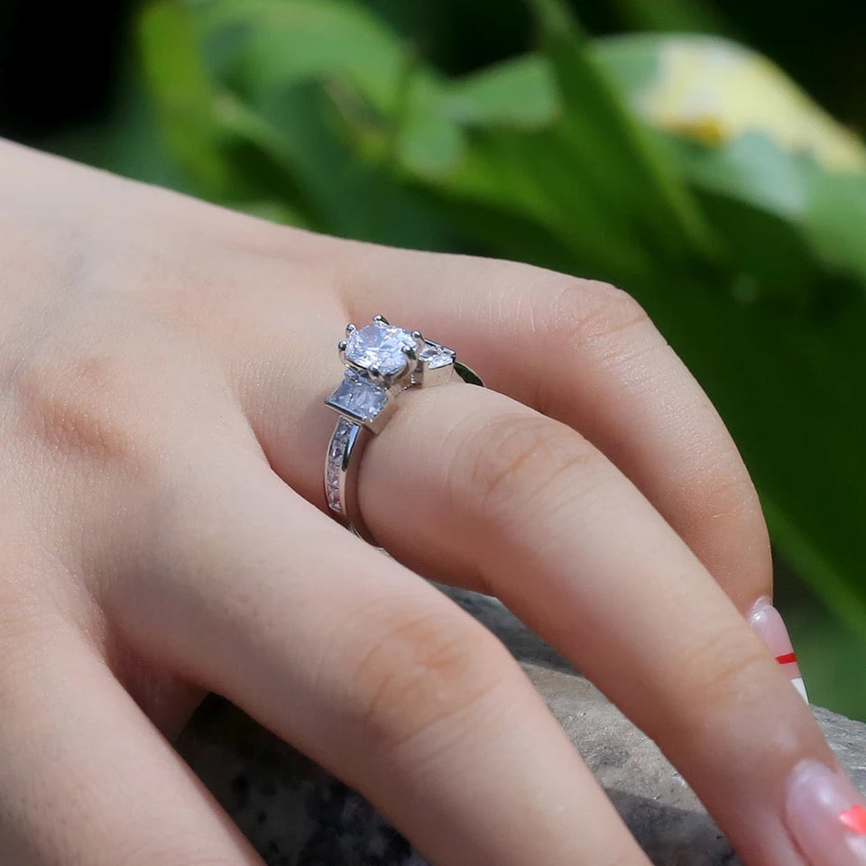 Triple CZ Stone Micro-Paved Brilliant Ring