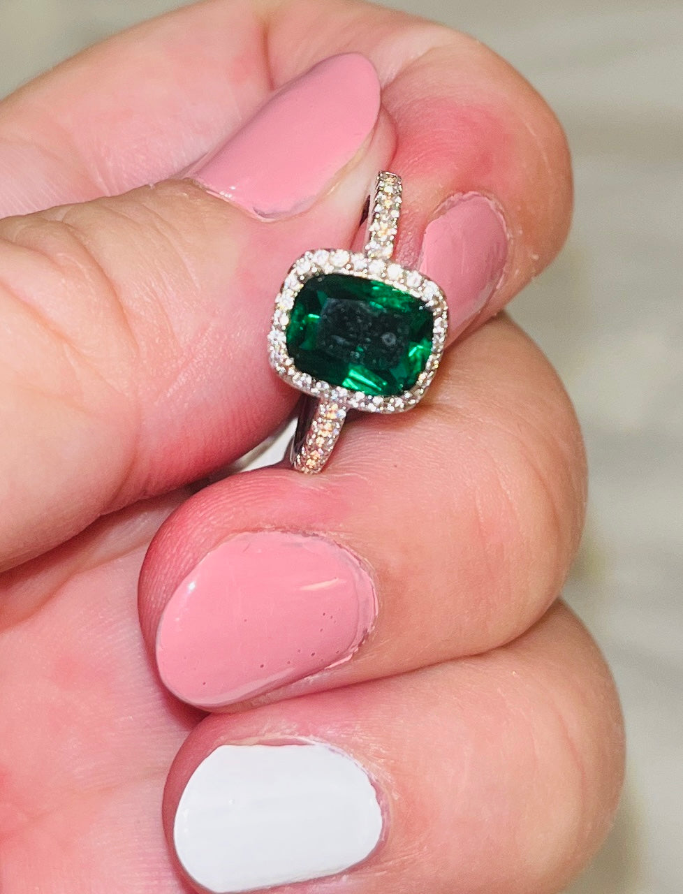 Emerald Green Square Cut CZ Ring