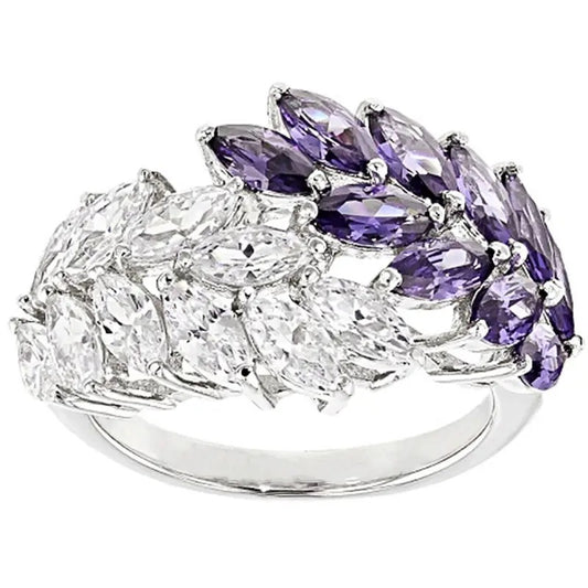 Purple & White Zircon Multi-Faceted Leaf Ring