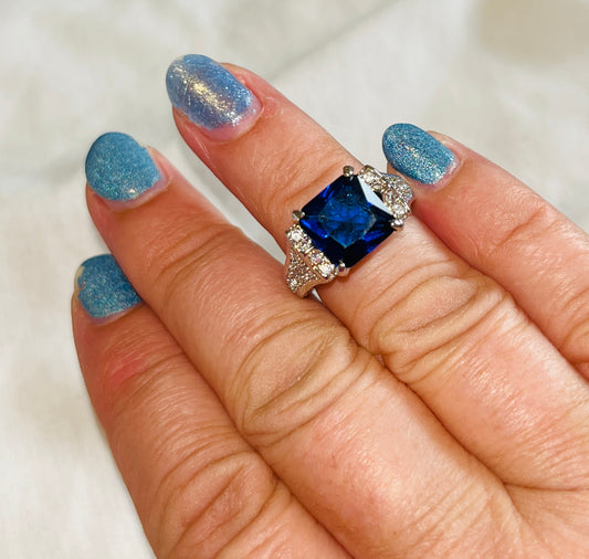 Square Cut Navy Blue Crystal Ring