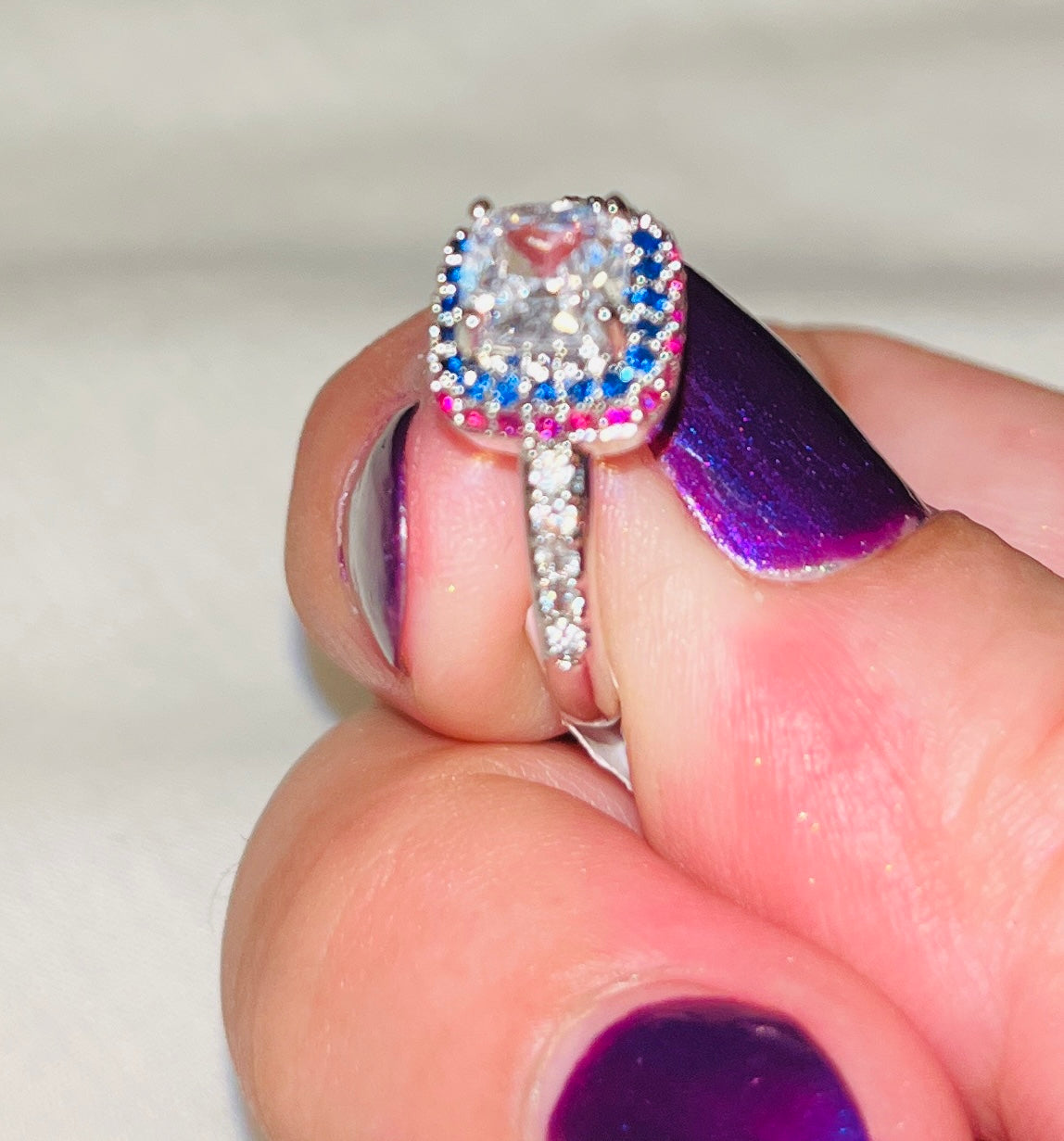 “Fire & Ice” Fuchsia Sapphire CZ Baguette Ring