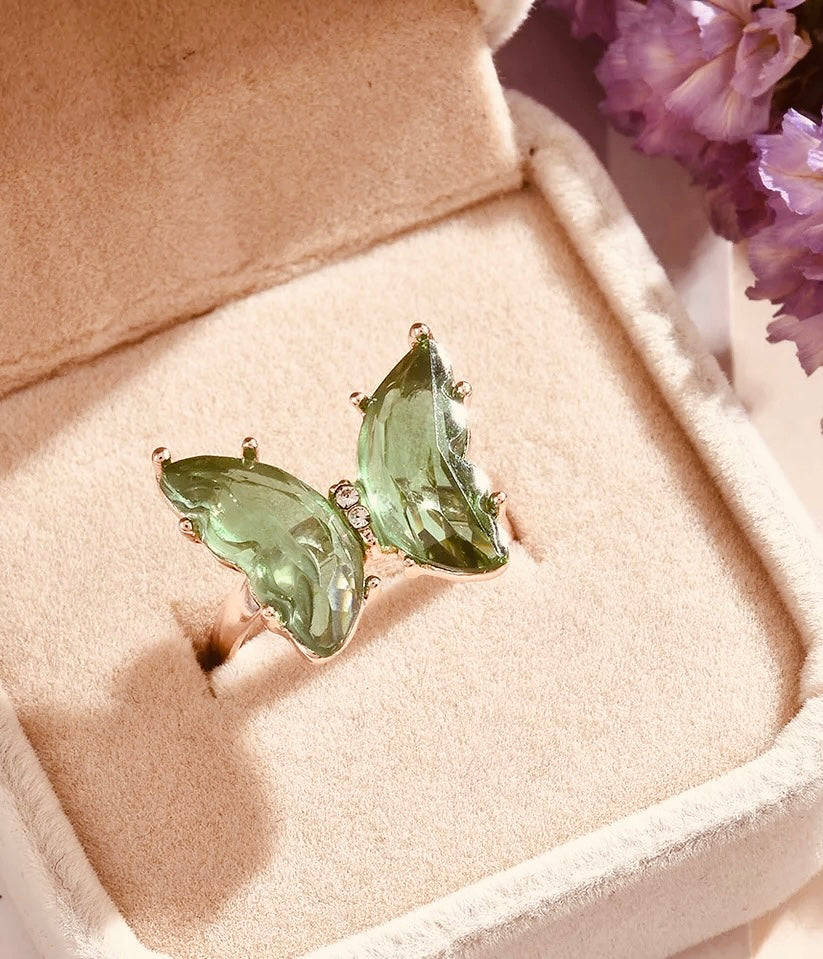 Sage Crystal Butterfly Ring