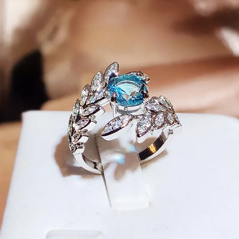 Blue Zircon Feather Ring