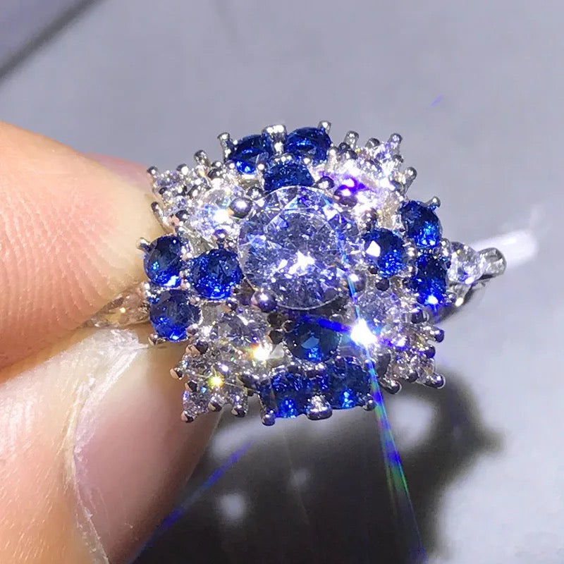 Boho Female Big Crystal Blue Stone Ring