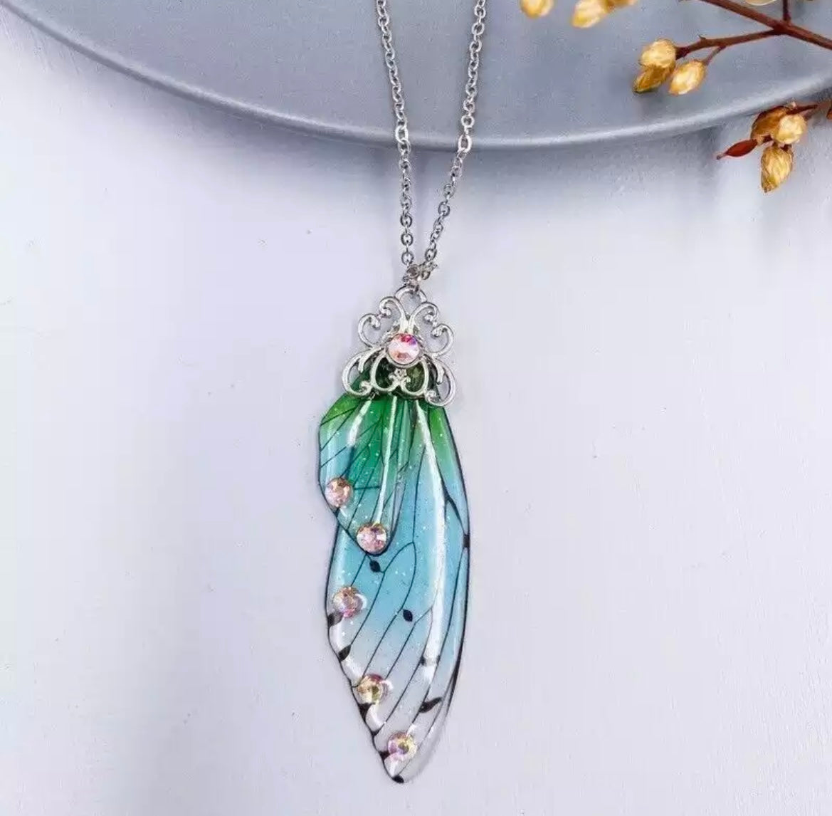 Fairy Wing Rhinestone Resin Pendants