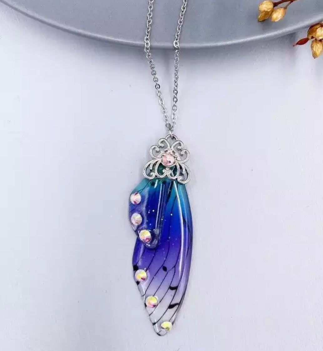 Fairy Wing Rhinestone Resin Pendants