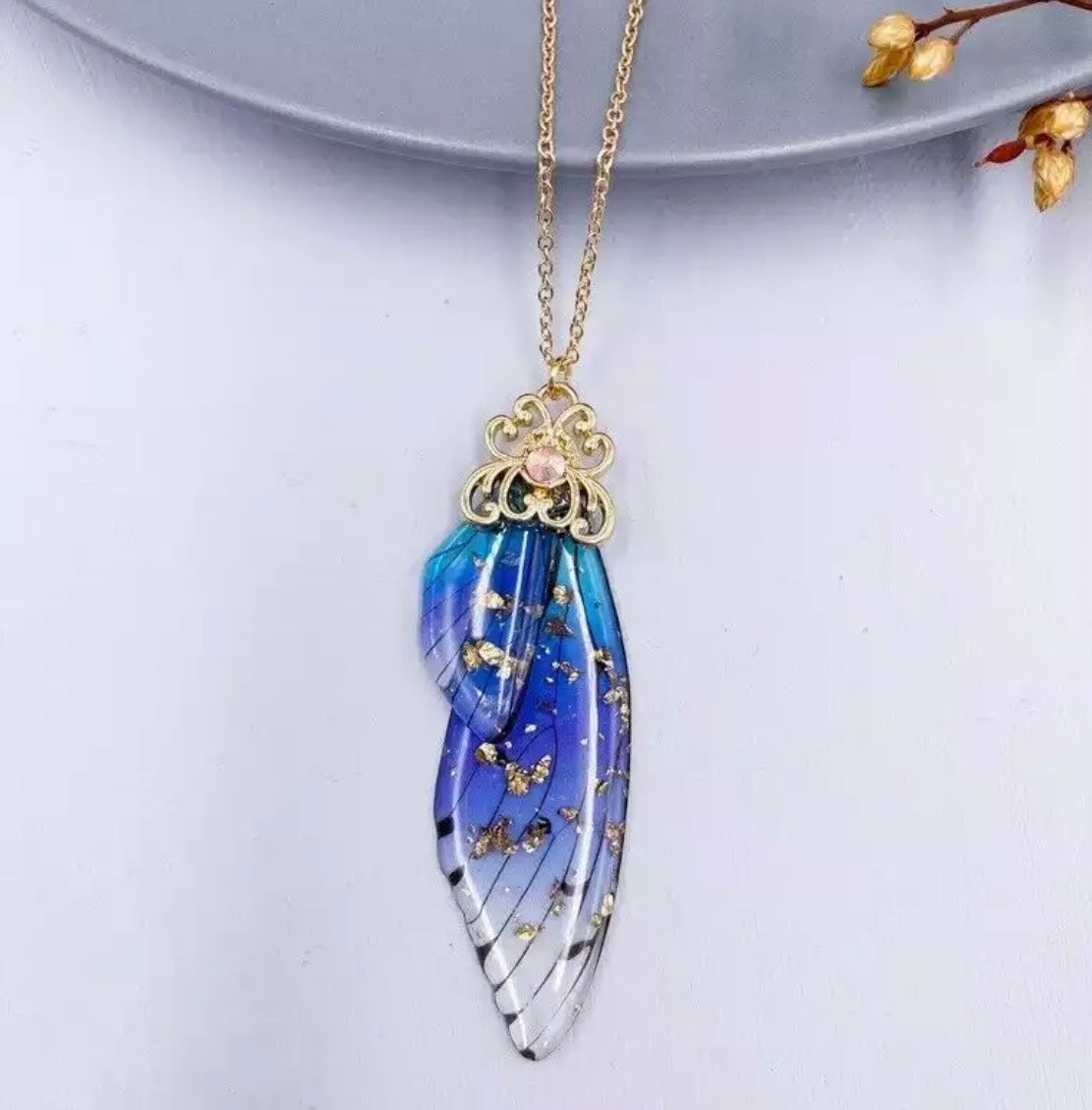 Fairy Wing Rhinestone Resin Pendants