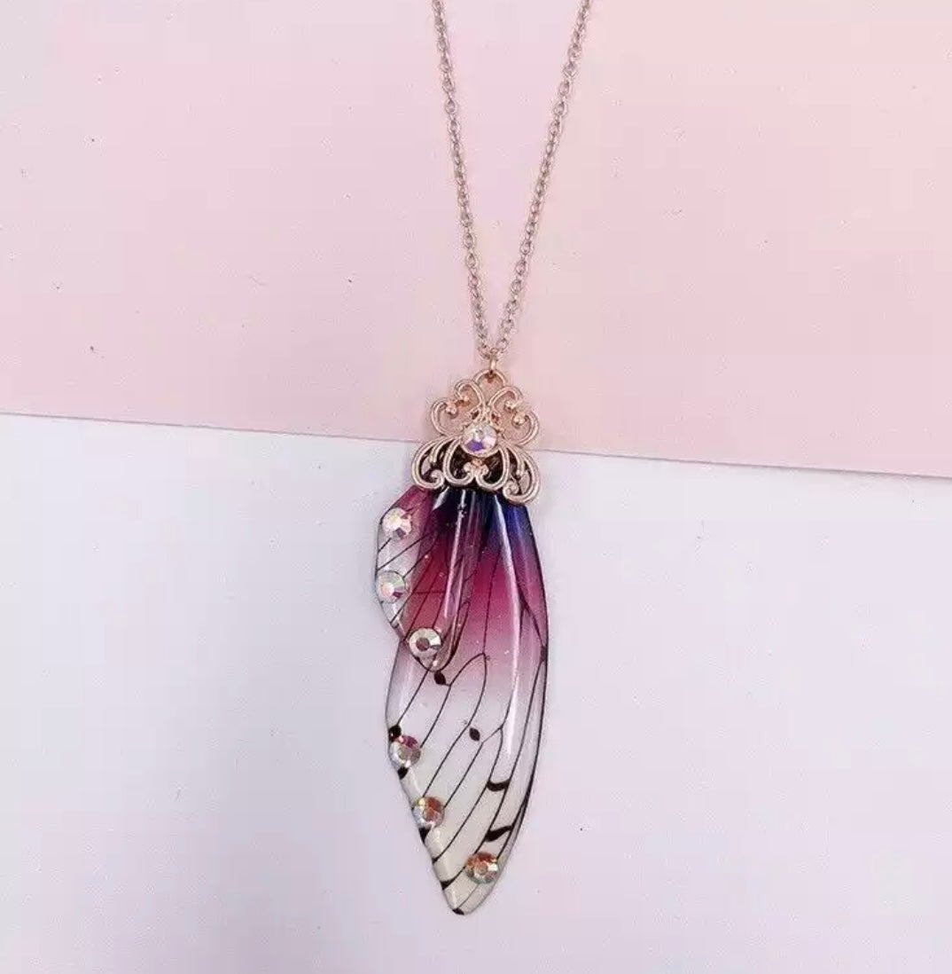 Fairy Wing Rhinestone Resin Pendants