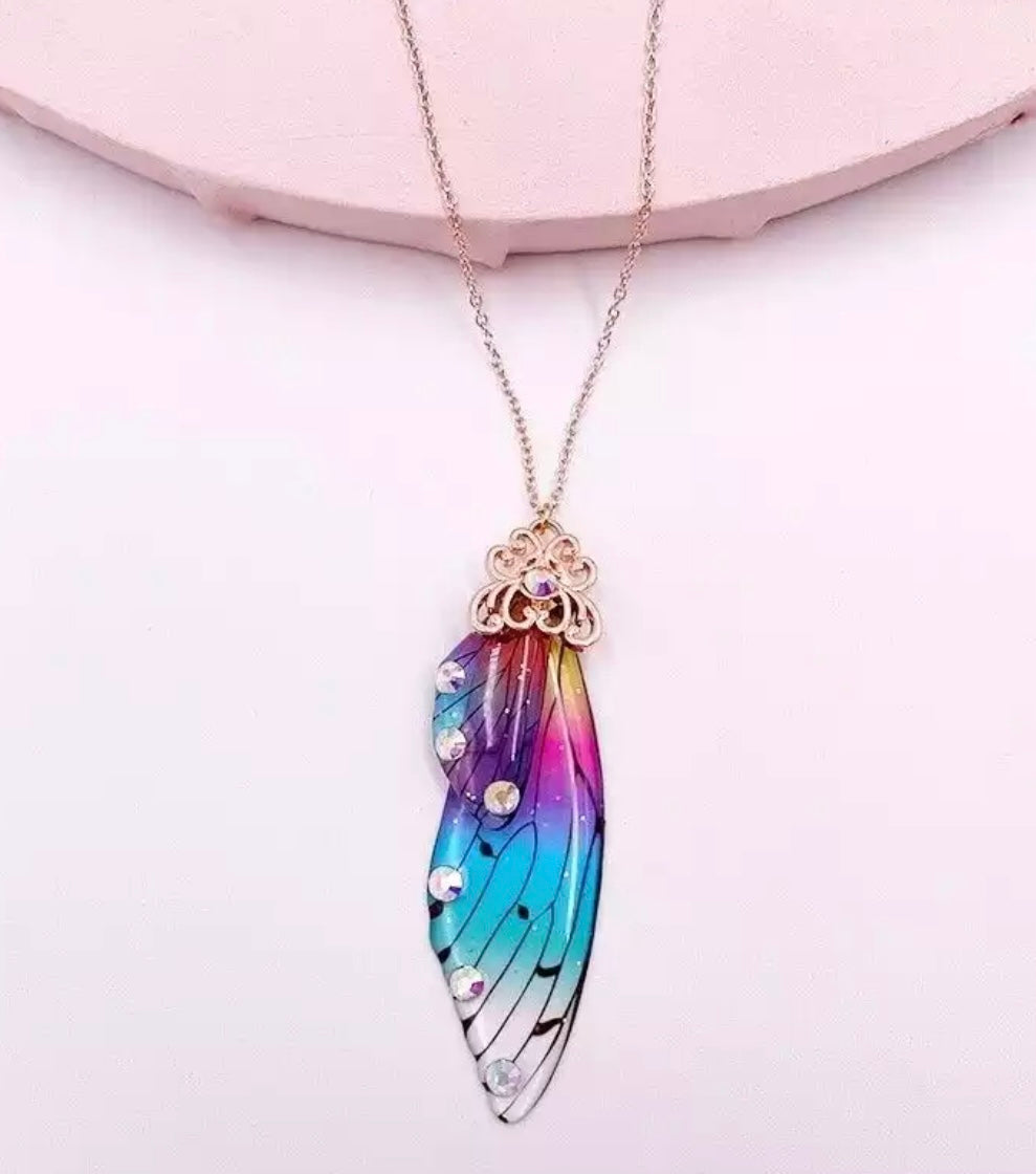 Fairy Wing Rhinestone Resin Pendants