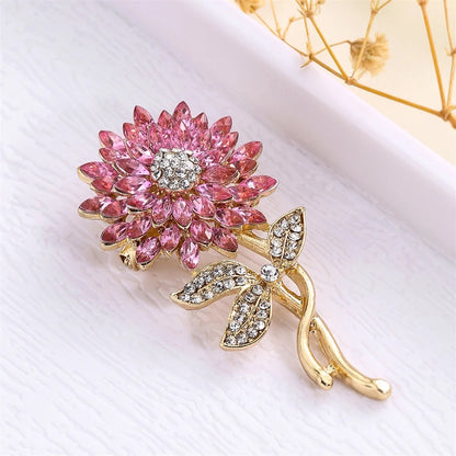 Rhinestone Pink Sunflower Brooch