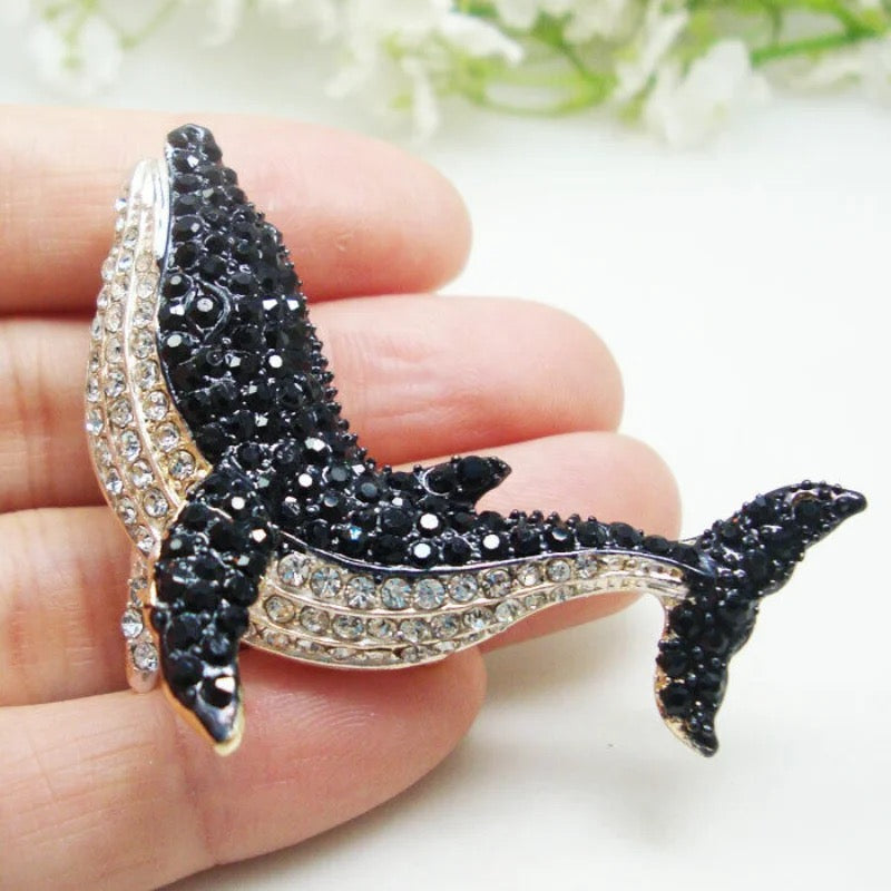 Colours of the Sea Rhinestone Whale Brooch