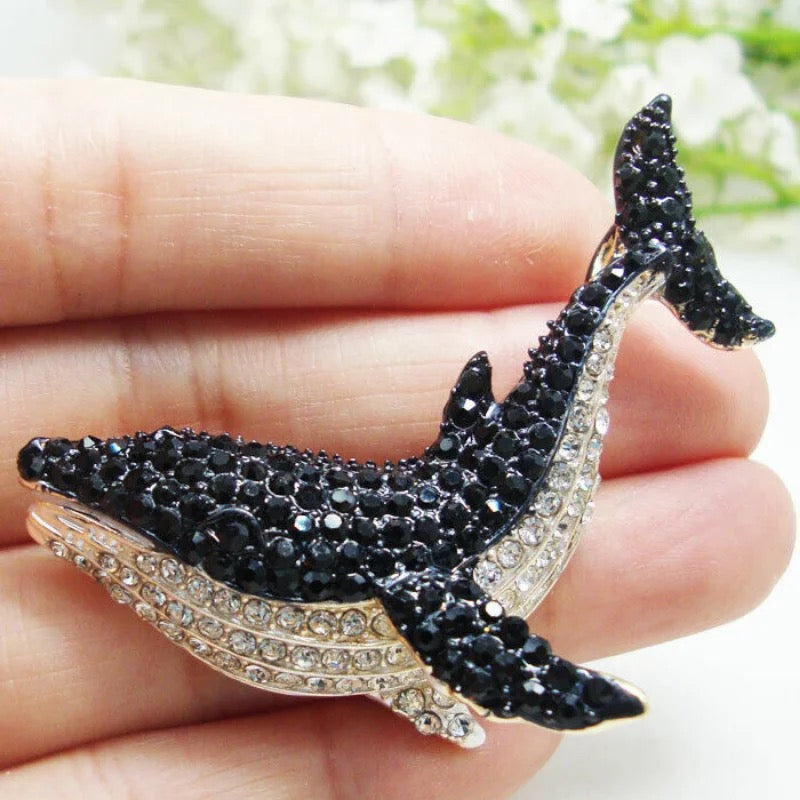 Colours of the Sea Rhinestone Whale Brooch