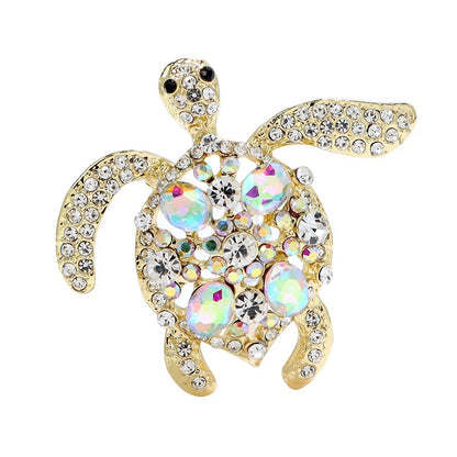 Sea Turtle Crystal Brooch