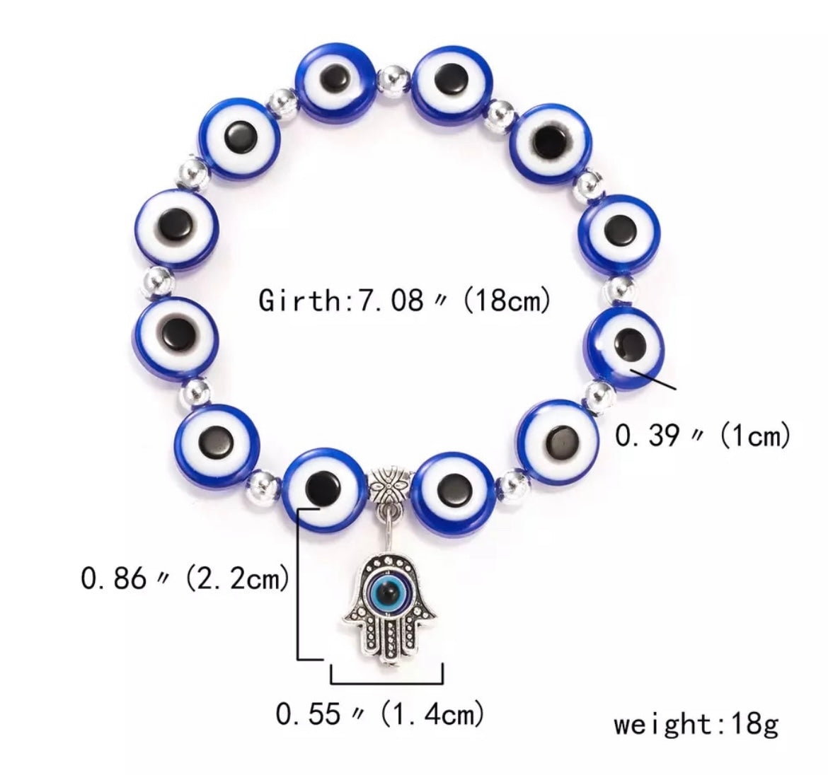 Evil Eye Bracelet with Fatima Hand Charm