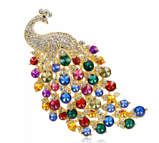 Exquisite Rhinestone Cubic Zirconia Peacock Brooch