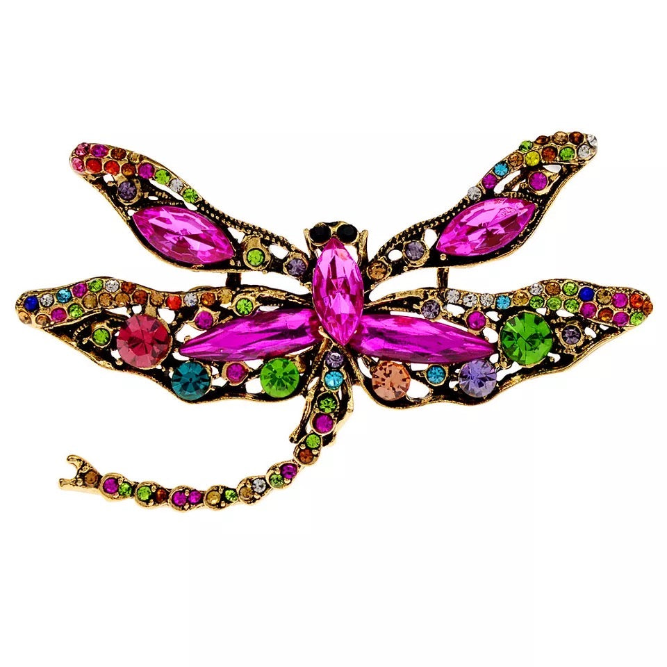 Pink Dragonfly Crystal Brooch