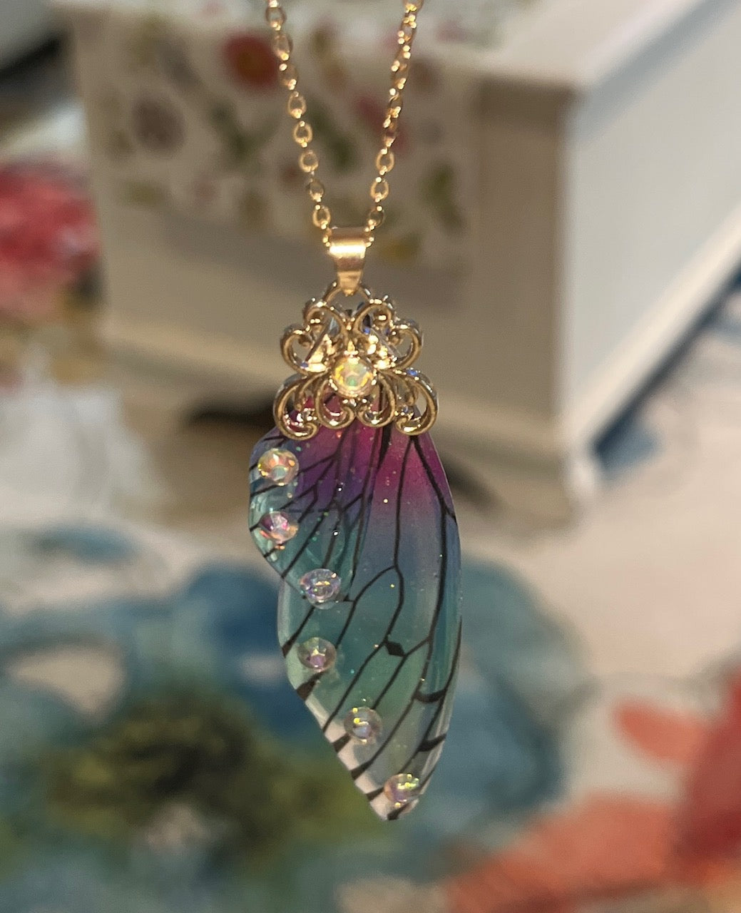 Fairy Wing Rhinestone Resin Pendants