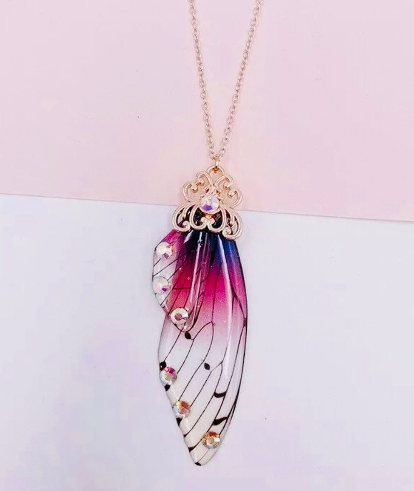 Fairy Wing Rhinestone Resin Pendants