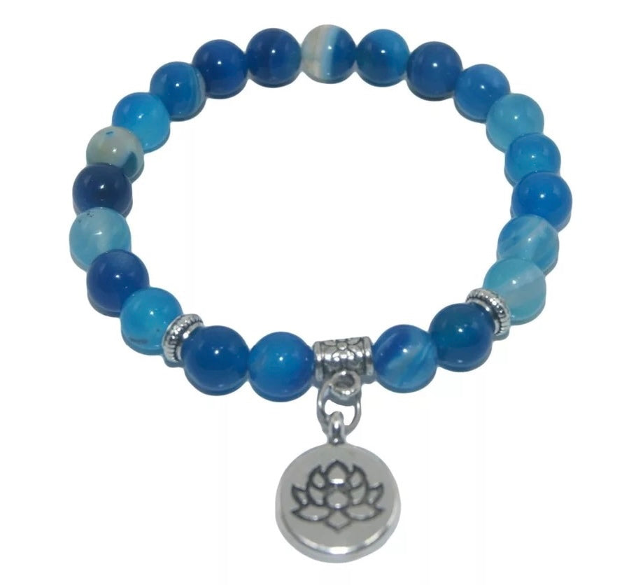 Striped Teal Agate Natural Stone Bracelet