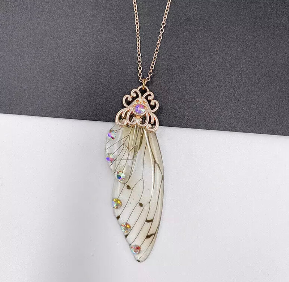 Fairy Wing Rhinestone Resin Pendants