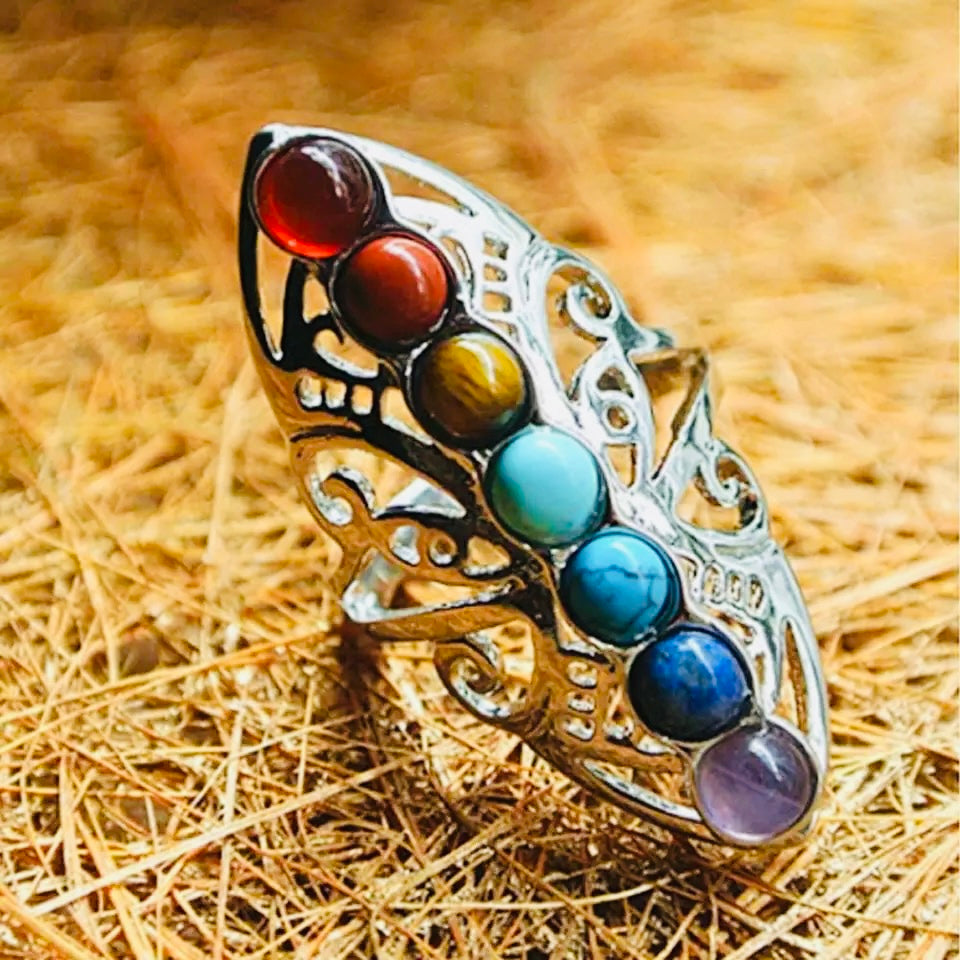 7-Chakra Natural Stone Ring