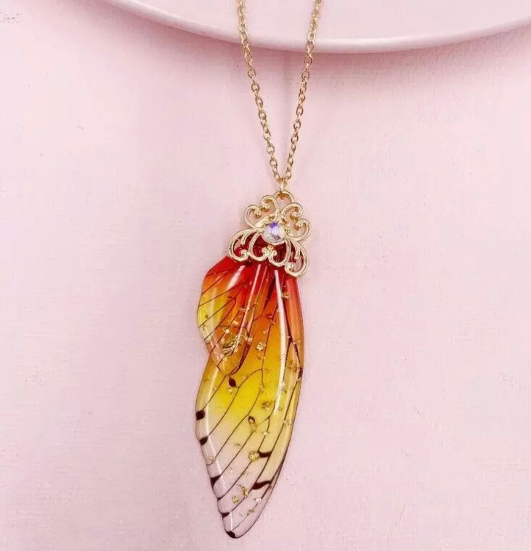 Fairy Wing Rhinestone Resin Pendants